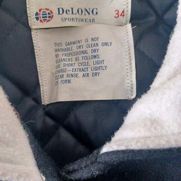 Vintage Delong Varsity Cheerleading Jacket Womens 34 Black Wool 80s Snapfront - Picture 7 of 8
